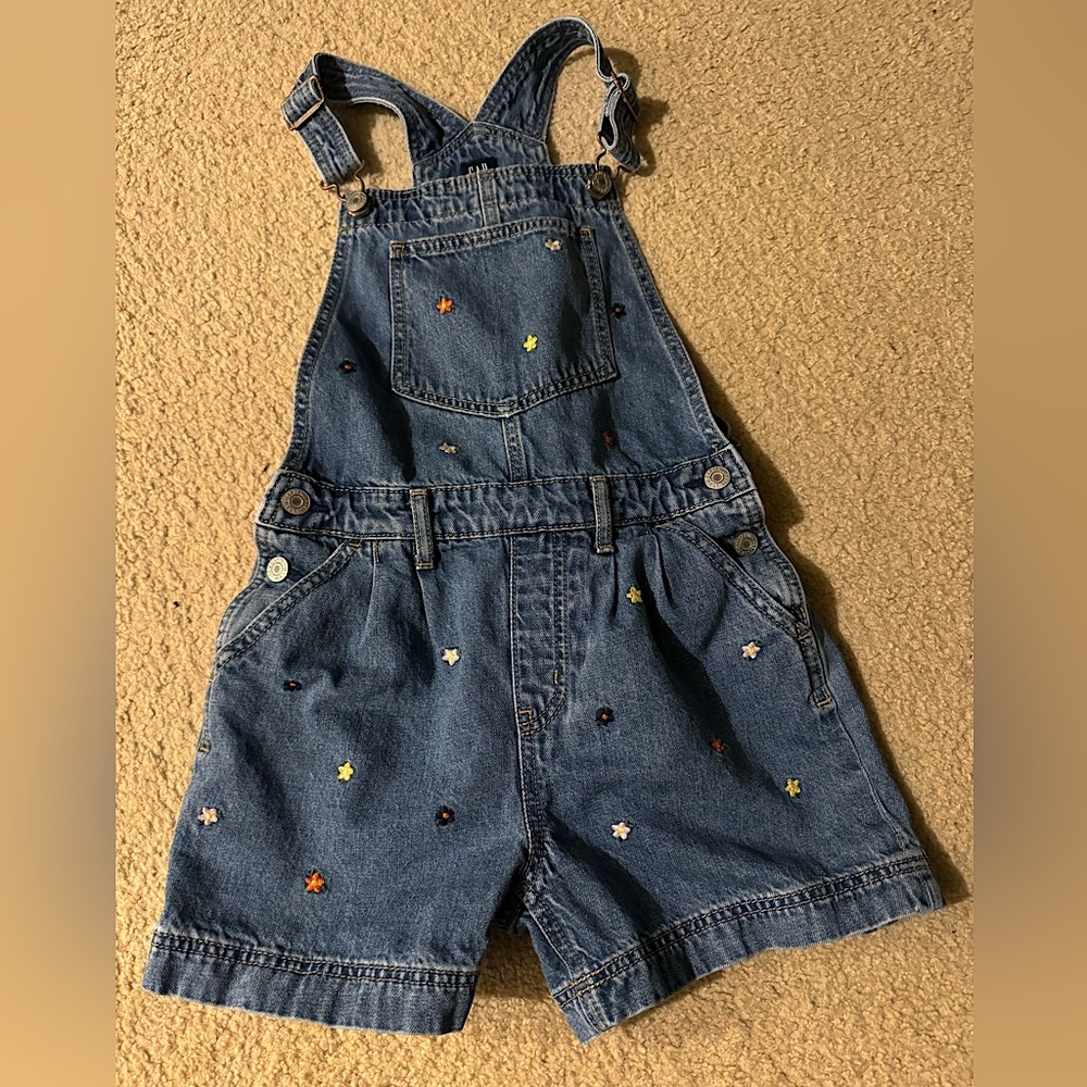 Kids Embroidered Flower Denim Shortalls